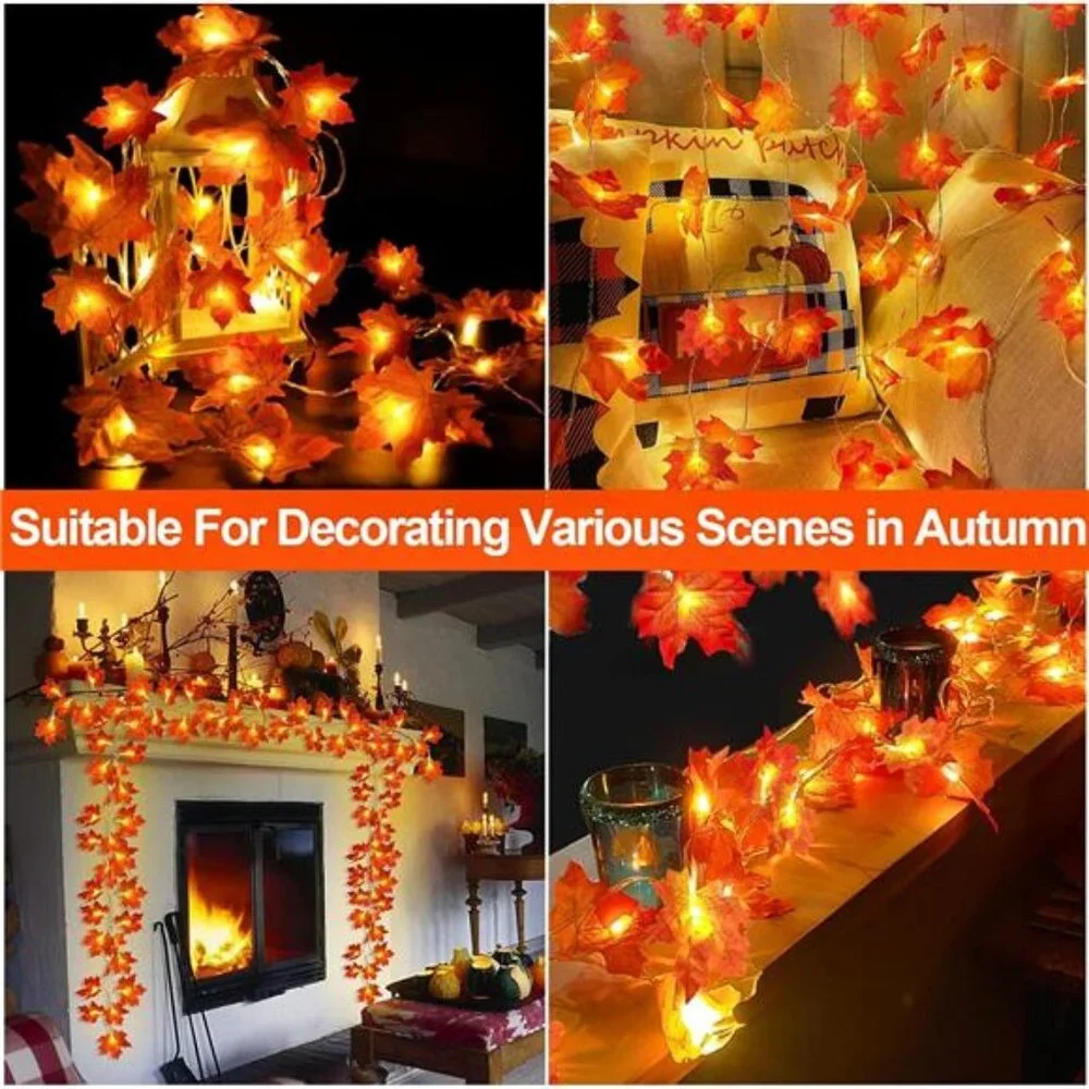 2 Pack Fall Decor Enlarged Maples Leafed Fall Lights Thick Leafs Garlands